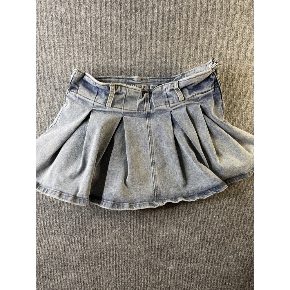 JforJustify Denim Pleated Skort Women's Large Light Wash Side Zip Mini Skirt